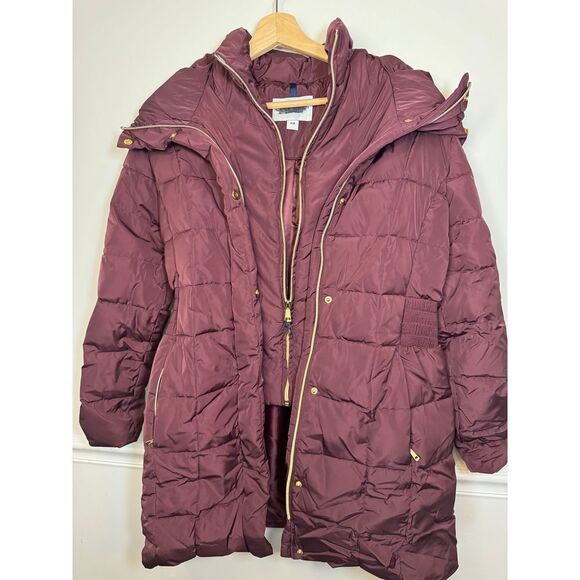 Cole Haan Womens box quilted down puffer coat jacket Medium Maroon NWOT MSRP 250 - Picture 5 of 10